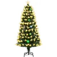Costway 150 cm Künstlicher Weihnachtsbaum mit Beleuchtung, 8 Lichtmodi, 170 Zweigspitzen, 20 Schneeflocken & Sternspitze, Tannenbaum Christbaum