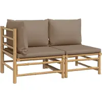 Syfax 2-tlg. Garten-Lounge-Set mit Taupe Kissen Bambus