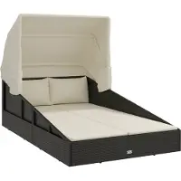 Syfax Sonnenliege mit Faltdach Schwarz 200x114x128 cm Poly Rattan