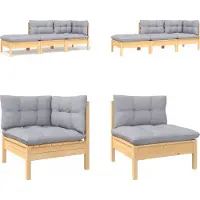 vidaXL 3 tlg. Garten Lounge Set mit Grauen Kissen Kiefer Massivholz - Garten-Lounge-Set - Garten-Lounge-Sets - Gartenmöbel-Set - Gartenmöbel-Sets