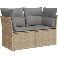 Syfax Gartensofa mit Kissen 2-Sitzer Beige Poly Rattan
