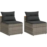 Syfax Gartensofas ohne Armlehnen mit Kissen 2 Stk. Grau Poly Rattan