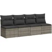 Syfax Gartensofa mit Kissen 4-Sitzer Grau Poly Rattan