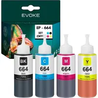 Evoke 4x Druckerpatronen Tintenpatrone für Epson 664 = T6641 T6642 T6643 T6644 | Ersatz für Ecotank ITS L3050 L3060 L3070 L382 L210 L386
