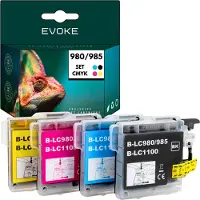 Evoke 4x Druckerpatronen Tintenpatrone für Brother LC980 LC985 LC1100 | Schwarz + Farbe Satz | Ersatz für DCP-195C DCP-165C DCP-145C