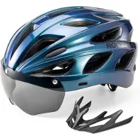 RockBros Fahrradhelm Mit Visler Schutzbrille Radhelm MTB Helm Damen Herren Farbverlauf blau 58-61cm