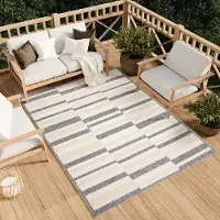 Tapiso Teppich Outdoor Indoor Wohnzimmer Schlafzimmer Modern Design Terrasse Balkon Creme Grau 120 x 170 cm