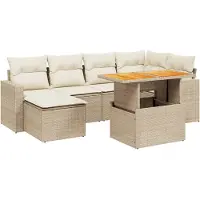 Syfax 7-tlg. Garten-Sofagarnitur mit Kissen Beige Poly Rattan