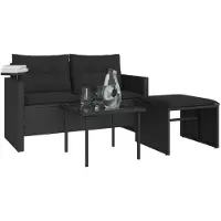Syfax 3-tlg. Garten-Sofagarnitur mit Kissen Schwarz Poly Rattan