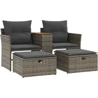 Syfax Gartensofa 2-Sitzer mit Hockern Grau Poly Rattan
