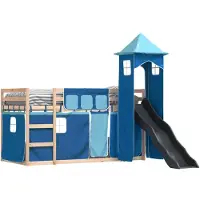 Syfax Etagenbett mit Rutsche und Gardinen Blau 80x200 cm