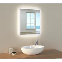 Emke Badezimmerspiegel mit Beleuchtung Spiegel 50x60cm Wandspiegel 2 Lichtfarbe Kaltweiß und Warmweiß Lichtspiegel mit Tastenschalter und Beschlagfrei Funktion