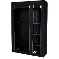 Dibea Stoffkleiderschrank, stabiler Faltschrank mit Kleiderstange & Fächern, Stahlrohrgestell & Vliesbezug, 175x110x45 cm, schwarz