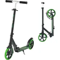 Latios Kinder Scooter Tretroller - 2-Rad Cityroller - Ab 8 Jahren - Höhenverstellbarer Lenker - Klappbar - Rutschfestes Deck - Belastbar bis 100 kg - Schwarz/Grün