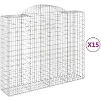 vidaXL Gabionen mit Hochbogen 15Stk. 200x50x160/180cm Verzinktes Eisen