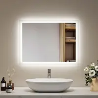 Emke LED Badspiegel 45x60cm mit Beleuchtung & Antibeschlag, Wandspiegel mit Mechanischem Schalter Badezimmerspiegel 3000K/6500K Lichtfarben