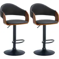 CLP 2er Set Barhocker Nilse Kunstleder chrom - walnuss/schwarz