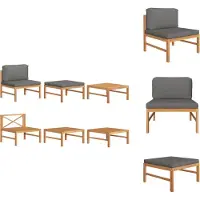 vidaXL 3-tlg. Garten-Lounge-Set mit Dunkelgrauen Kissen Teakholz - Gartensofaelemente