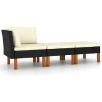 Sonstiges 3-tlg. Garten-Lounge-Set Poly Rattan und Eukalyptus Massivholz