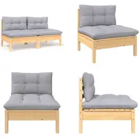 vidaXL 2 Sitzer Gartensofa mit Grauen Kissen Massivholz Kiefer - 2-Sitzer-Gartensofa - 2-Sitzer-Gartensofas - Mittelsofa - Mittelsofas