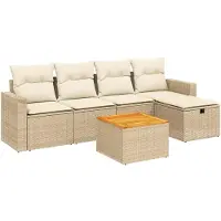 Syfax 6-tlg. Garten-Sofagarnitur mit Kissen Beige Poly Rattan