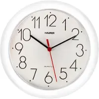 Maurer Analoge Wanduhr aus weißem, robustem Kunststoff, runder Durchmesser 25 cm