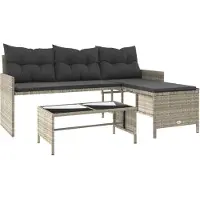 Syfax Gartensofa in L-Form mit Tisch und Kissen Hellgrau Poly Rattan