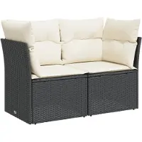 Syfax Gartensofa mit Kissen 2-Sitzer Schwarz Poly Rattan