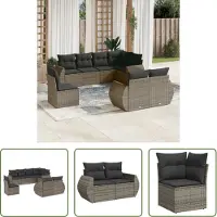 The Living Store 8-tlg. Garten-Sofagarnitur mit Kissen Grau Poly Rattan