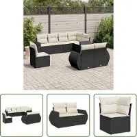 The Living Store 8-tlg. Garten-Sofagarnitur mit Kissen Schwarz Poly Rattan