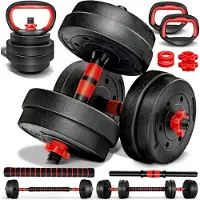 RE:SPORT Hantelset 15 kg mit Kettlebell Kurzhanteln Langhantel Set Hantel Hantelscheiben