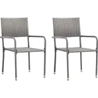 Syfax Garten-Essstühle 2 Stk. Stapelbar Grau Polyrattan