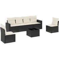 Syfax 7-tlg. Garten-Sofagarnitur mit Kissen Schwarz Poly Rattan