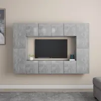 The Living Store 8-tlg. TV-Schrank-Set Betongrau Holzwerkstoff