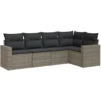 Sonstiges 5-tlg. Garten-Sofagarnitur mit Kissen Grau Poly Rattan