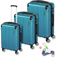 Veska Hartschalenkoffer Kofferset 3 teilig mit TSA Zahlenschloss 4 Rollen ABS-Hartschale, Reisekoffer Trolley Rollkoffer Koffer - nebelblau