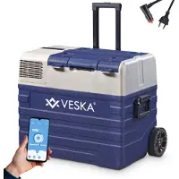 Veska Kompressor Kühlbox elektrisch, Kühltruhe mit APP-Steuerung, USB-Anschluss, Teleskopstange, Räder, 12/24V, 230V - 62 Liter - blau