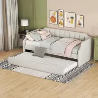 MODFU Schlafsofas 90 x 200(190)cm, Gepolstertes Single Daybed mit Rollbett(Ohne Matratze),Beige