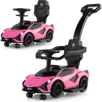 Costway Lizenziertes 3-in-1 Lamborghini-Fahrzeug mit abnehmbaren Geländern, Schiebegriff, Musik, Scheinwerfern, verstecktem Stauraum Rosa