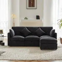 Fortuna Lai Modernes Design, Chenille-Stoffsofa, Dreisitzer-Sofa, Viersitzer-Sofa, L-förmiges Ecksofa mit Fußhocker, geeignet für Wohnungen, Video verfügbar [old sku:N653P97713G]