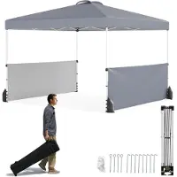 Costway 300 x 300 cm Pop-up Pavillon mit 2 halben Seitenwänden, Transporttasche mit Rollen, 8 Heringen, 4 Ankern, 4 Windseilen, 4 Sandsäcken