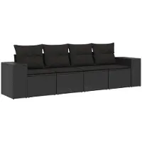 Sonstiges 4-tlg. Garten-Sofagarnitur mit Kissen Schwarz Poly Rattan