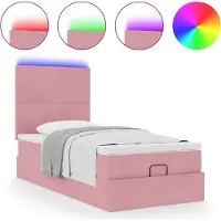 Syfax Ottoman-Bett mit Matratzen & LEDs Rosa 90x190 cm Samt