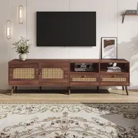 Merax TV-Schrank 200 cm für 80-Zoll Fernseher, Lowboard mit Rattantüren, 2 Schubladen, 8 Beine, modernes Design, Braun