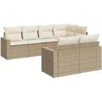 Syfax 7-tlg. Garten-Sofagarnitur mit Kissen Beige Poly Rattan