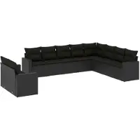 Syfax 10-tlg. Garten-Sofagarnitur mit Kissen Schwarz Poly Rattan