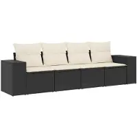 Syfax 4-tlg. Garten-Sofagarnitur mit Kissen Schwarz Poly Rattan