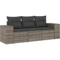 Syfax 3-tlg. Garten-Sofagarnitur mit Kissen Grau Poly Rattan
