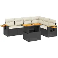 Syfax 7-tlg. Garten-Sofagarnitur mit Kissen Schwarz Poly Rattan