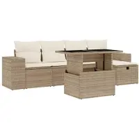 Syfax 6-tlg. Garten-Sofagarnitur mit Kissen Beige Poly Rattan